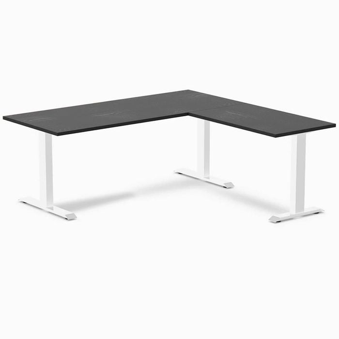 Desky Fixed Height Black Ash Hardwood L-shape Office Desk 1800x1750mm White Frame