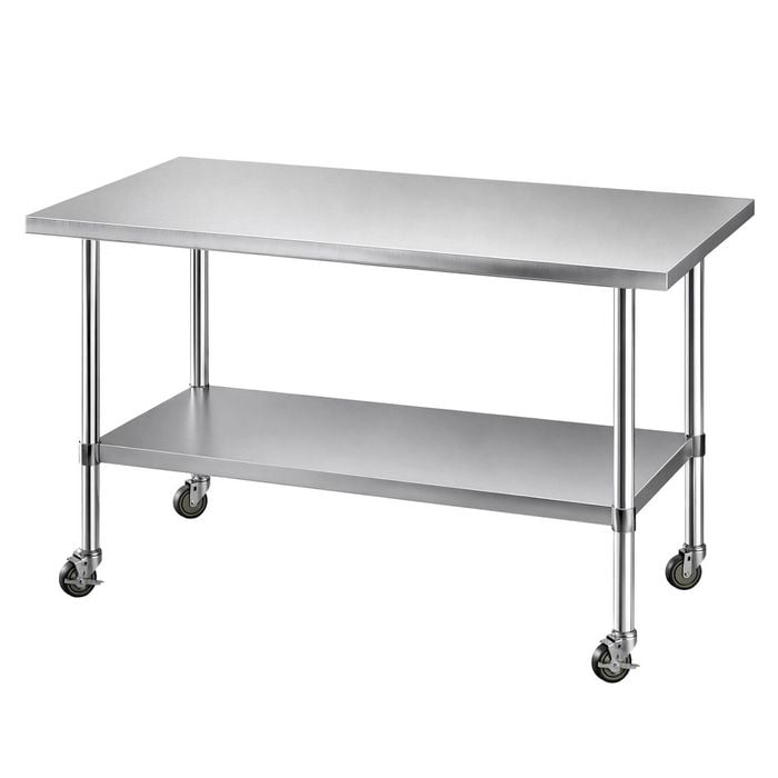 Cefito 1524x762mm Stainless Steel Kitchen Bench w/ Splashback Work Table Prep Bench Commercial 430