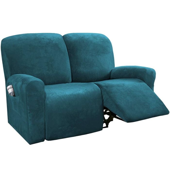 Smarcute 2 Seater Velvet Recliner Chair Sofa Cover 6 Piece for 2 Cushion Seat Deep Teal