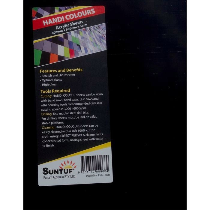 Suntuf 900 x 600 x 3mm Black Flat Acrylic Sheet