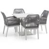 Avoca Outdoor Pedestal Aluminium Dining Table White With Hugo Chairs & Grey Rope/textured Olefin Cushions