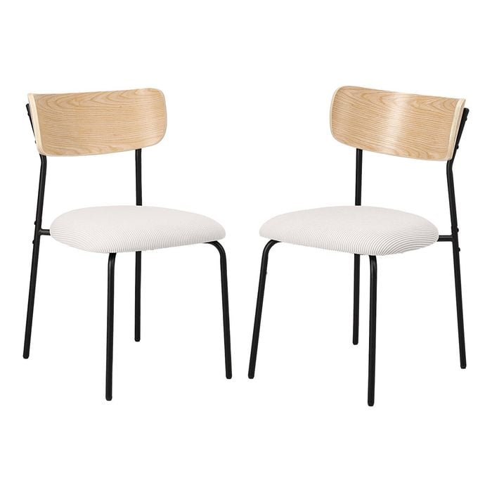 Oikiture 2PCS Dining Chairs Padded Lounge Seat Corduroy Beige