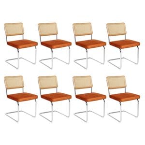 Levede 8pcs Replica Cesca Velvet Cantilever Dining Chairs - Brown