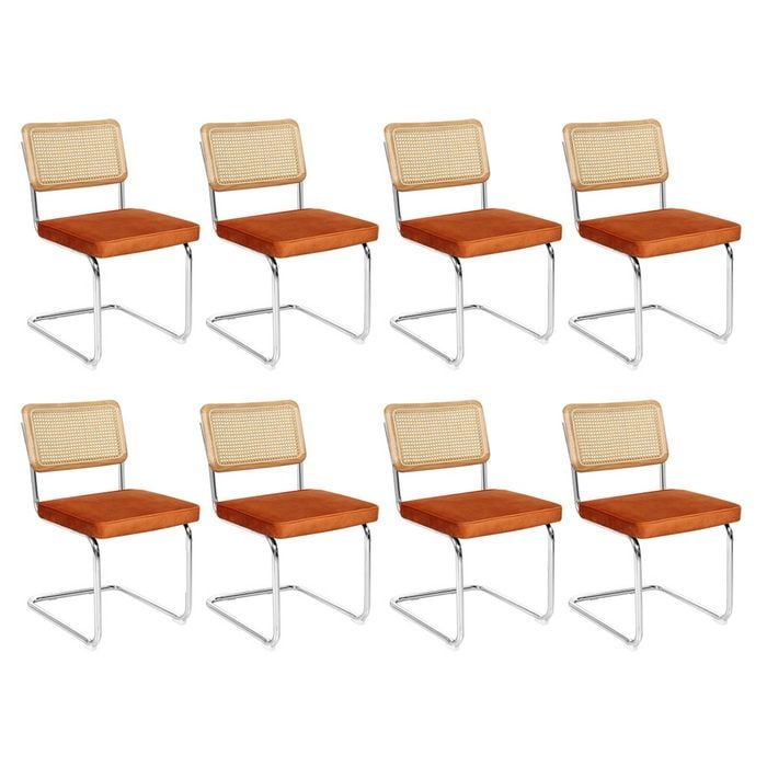 Levede 8pcs Replica Cesca Velvet Cantilever Dining Chairs - Brown
