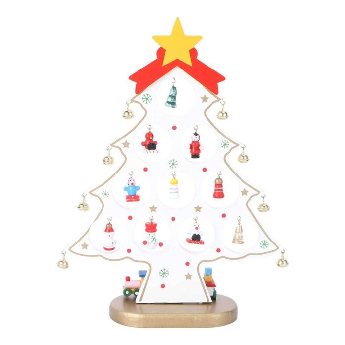 P&P White Wooden DIY Christmas Tree with Mini Ornaments Tabletop Holiday Decoration