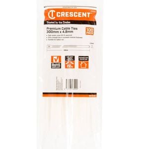 Crescent 300 x 4.8mm White Cable Ties -100 Pack