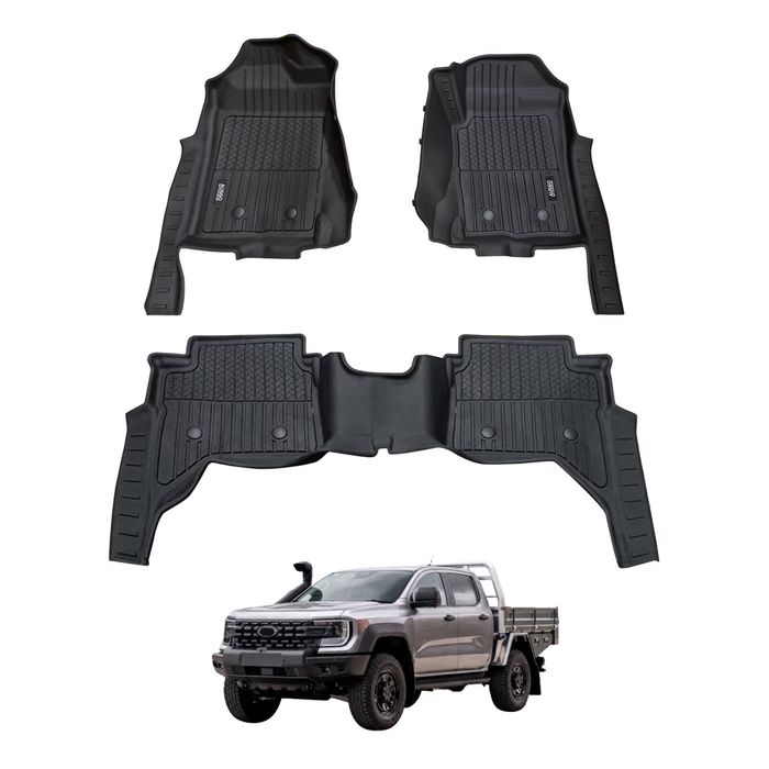 AUSGO 7D Injection Car Floor Mats for Ford Ranger Super Duty Dual Cab 2025-Onwards All-Weather Floor Liners