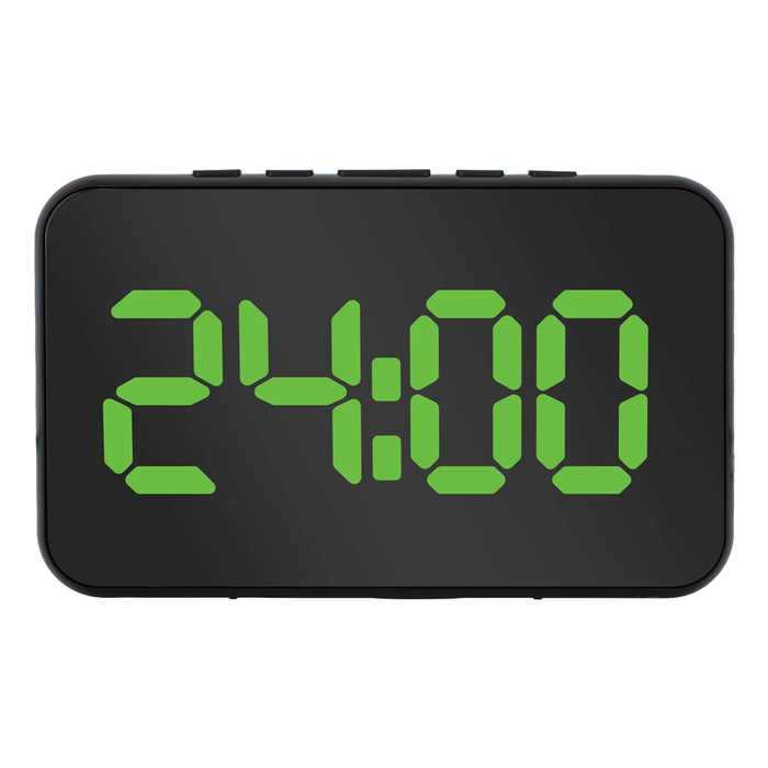 Liquid Ears Large Display Alarm Clock Date Usb Battery Power Dimmable Black