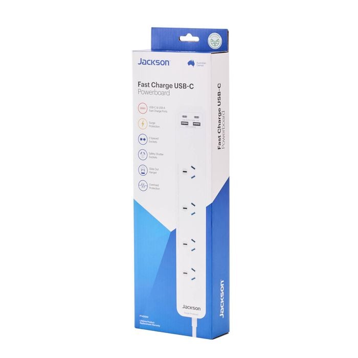 Jackson 4 Outlet Fast Charge USB-C Powerboard
