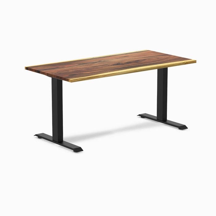 Desky Fixed Height Saman Hardwood Desk 150x75cm Matte Black Leg