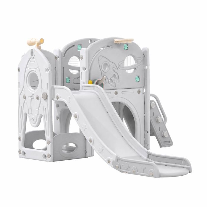 Ufurniture 8 in 1 Toddler Slide L Shaped Kids Slide Indoor Outdoor Playground Playset Grey