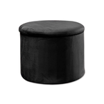 Small Black Velvet Circular Storage Ottoman - Footstool