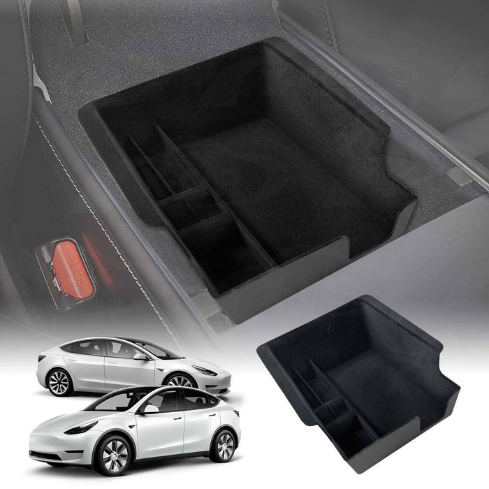 Tesla Model 3 2017-2023 and Model Y 2021-2025 Flocked Center Console Armrest Organizer