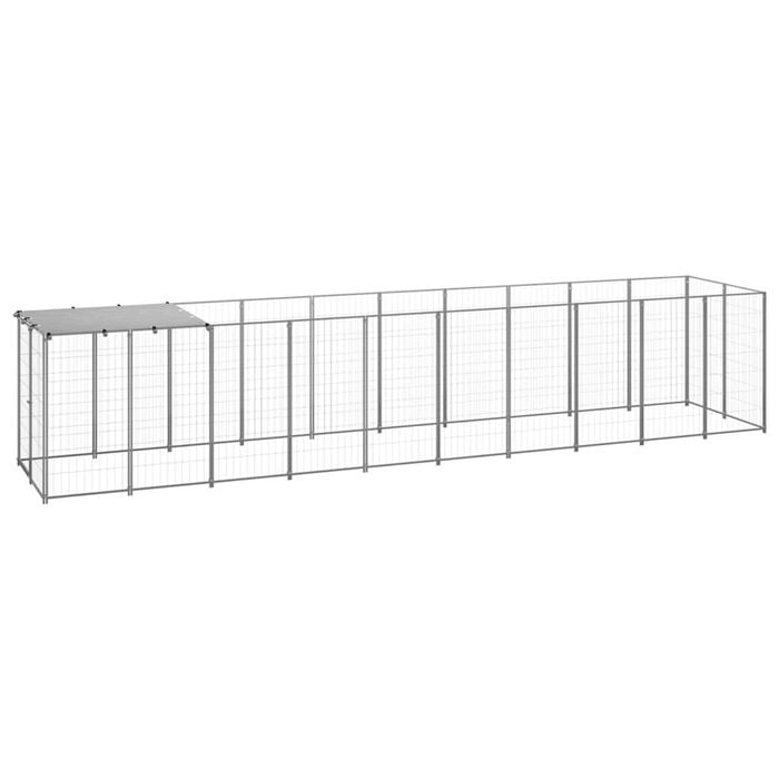 vidaXL Dog Kennel Silver 6.05 m² Steel Outdoor Puppy Enclosure Dog Cage House