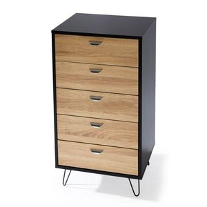 Foret Dresser Tallboy Lowboy Cabinet Bedroom Storage Chest 5 Drawers Wood Black