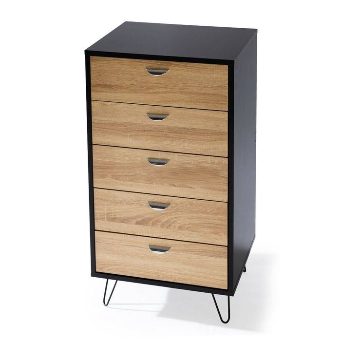Foret Dresser Tallboy Lowboy Cabinet Bedroom Storage Chest 5 Drawers Wood Black