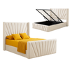 Elegant Collections King Beige Allure Velvet Gas Lift Bed