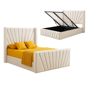 Elegant Collections King Beige Allure Velvet Gas Lift Bed