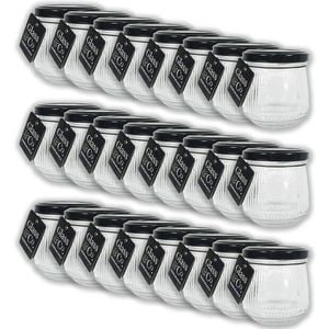 24PK Glass & Co Cleo Taper Ribbed Black Metal Lid Storage Jar 140ml Clear