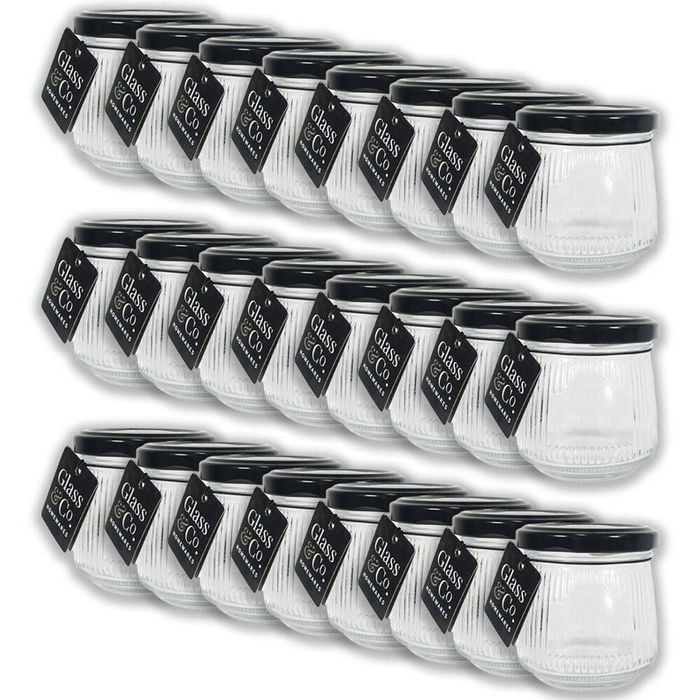 24PK Glass & Co Cleo Taper Ribbed Black Metal Lid Storage Jar 140ml Clear