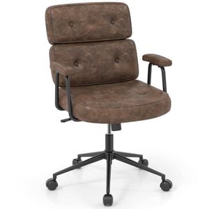 Costway Swivel Office Chair Pu Leather Upholstered Armchair Brown