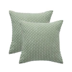 Catzon 2 Pcs Throw Pillow Covers Soft Striped Corduroy Cushion Case for Couch 40X40cm-Bean Green