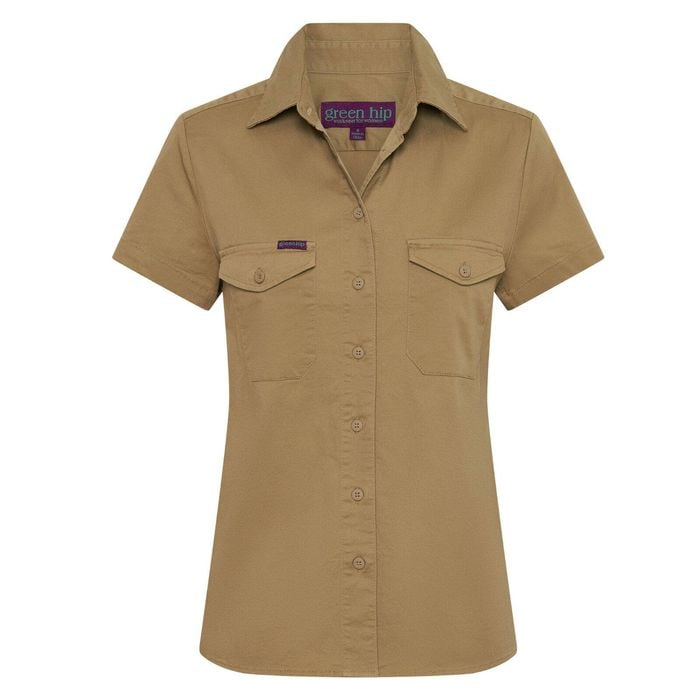 Green Hip Short Sleeve Shirt Khaki Size 16