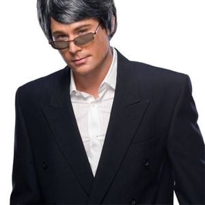Men's Short Black/Grey Straight Wig Adult Dress Up Party Hair Costume Accessory