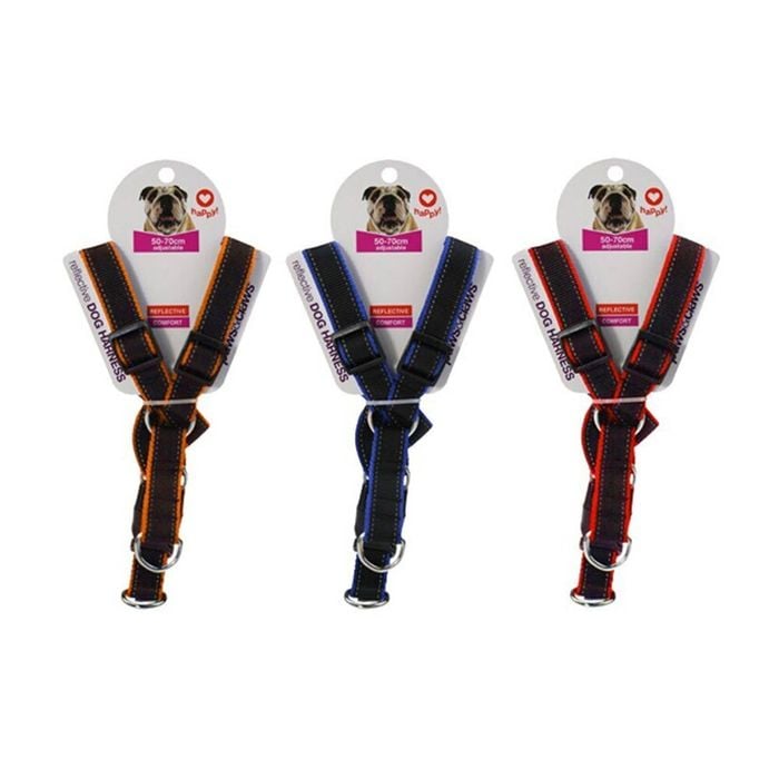 3PK Paws & Claws Premium Reflective Edge Pet Harness 2.5x50-70cm Assorted