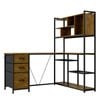 Ufurniture 148 cm L Shaped Computer Desk with Reversible Storage Bookshelf Corner Gaming Desk with LED Lights Walnut