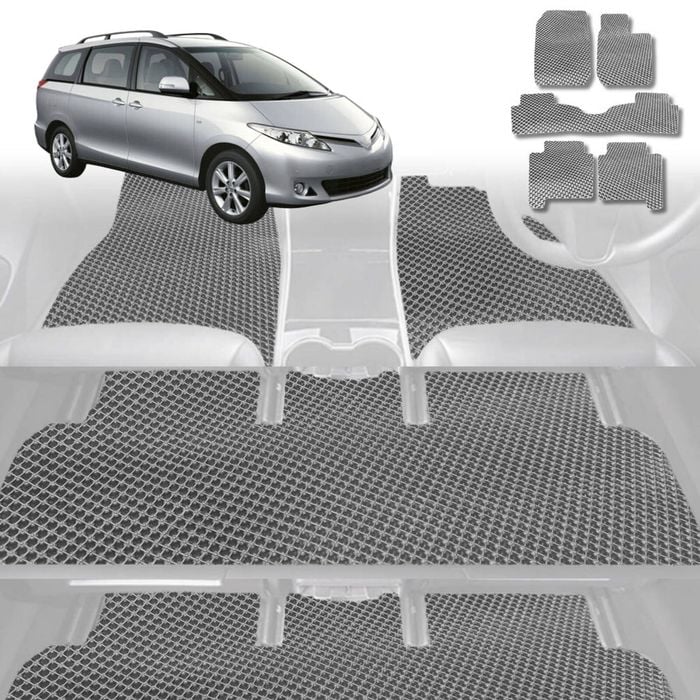 6D Diamond Car Floor Mats for Toyota Tarago 2006-2020-8 Seater-Ultimate Set-Grey-Outback GT