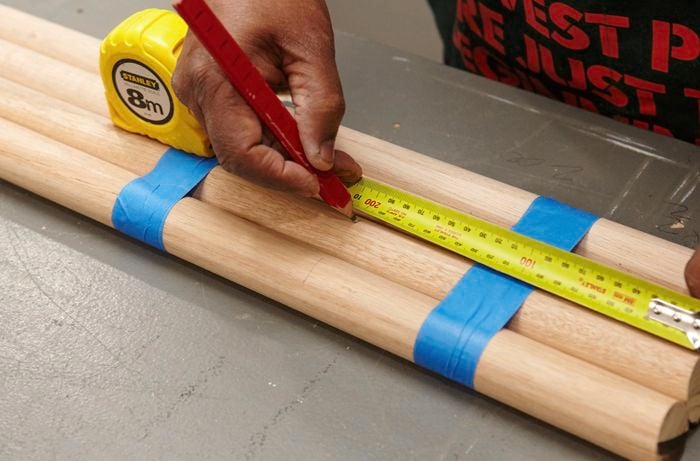 Bar stool legs being measured together