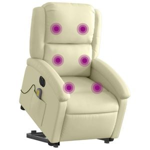 vidaXL Electric Stand up Massage Recliner Chair Armchair Cream Real Leather