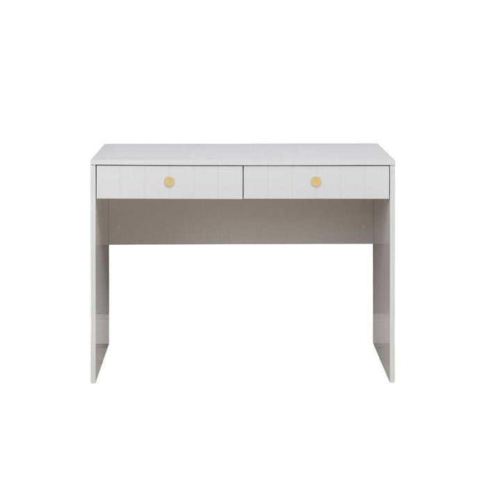 European Cabinetry White VJ Panel Round Brass Odessa Desk