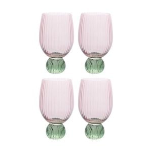 4pk Lvd Decorative Moss Ribbed Water Glass Barware/drinkware Decor Green/pink