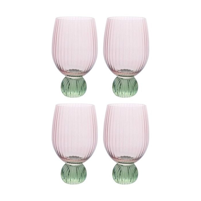 4pk Lvd Decorative Moss Ribbed Water Glass Barware/drinkware Decor Green/pink