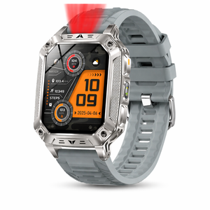 Smart Watch 1400mah Battery Outdoor Fitness Tracker Ip68 Waterproof Bluetooth Call Sos Flashlight Grey