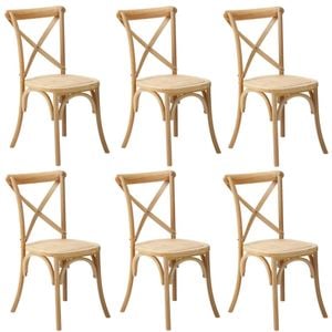 Oikiture 6PCS Crossback Dining Chair Solid Birch Timber Wood Ratan Seat Natural