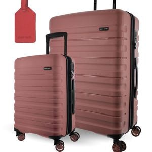 2pc Pierre Cardin Hard-Shell Large & Cabin Set Travel Luggage Tag Rose