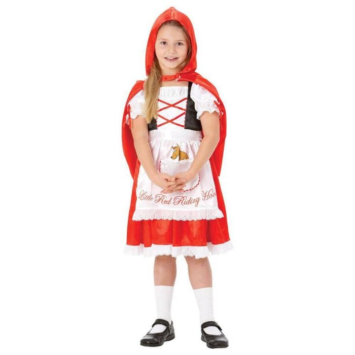 Little Red Riding Hood Fairytale Girls Dress with Cape and Bow, 3-4-YRS