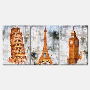 3 Set of Watercolor Clock Tower Print 100% Australian Made 3 x 60x90cm (Stretched Canvas)
