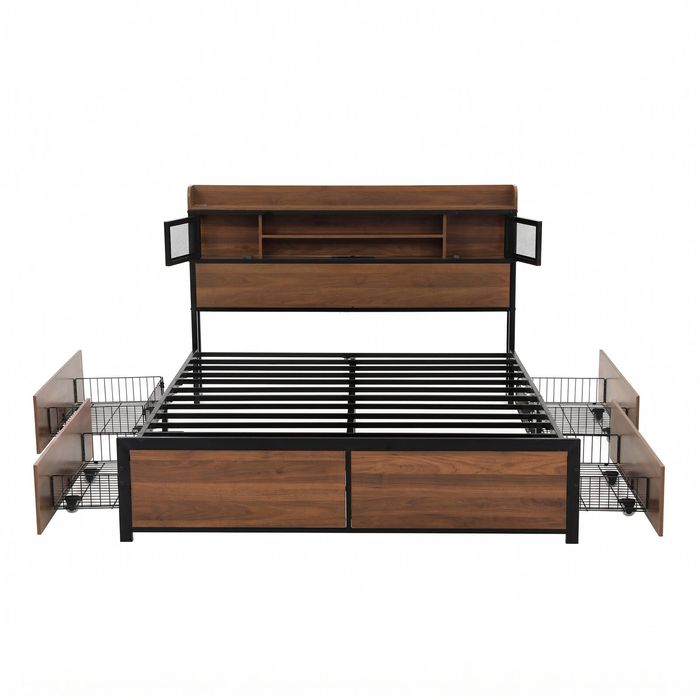 Artiss Double Bed Frame with Charging Station 4 Drawers Storage Oak
