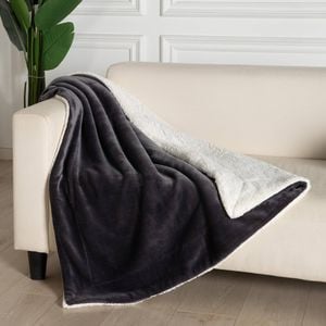 Gioia Casa Microfiber Teddy Sherpa Throw Blanket Reversible Fluffy Flannel Velvet Throw for Couch or Sofa - Charcoal
