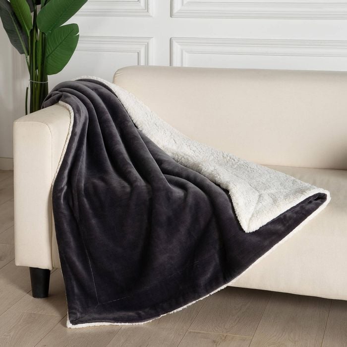 Gioia Casa Microfiber Teddy Sherpa Throw Blanket Reversible Fluffy Flannel Velvet Throw for Couch or Sofa - Charcoal