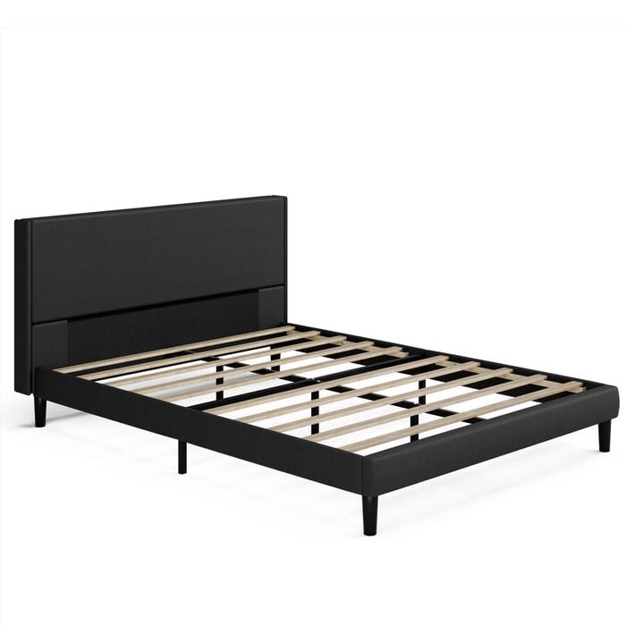 Ufurniture Double Bed Frame Base PU Leather Upholstered Headboard Mattress Platform Black