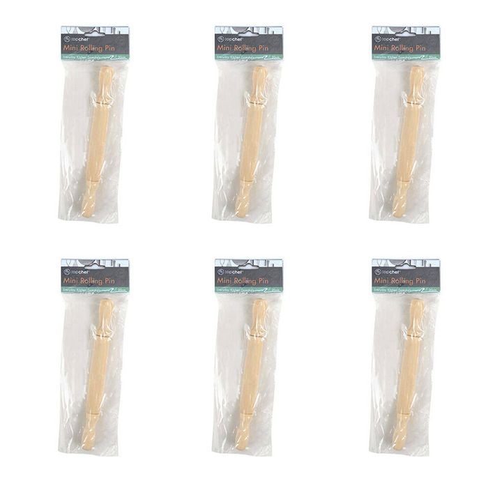 6PK Topchef Mini Wooden Rolling Pin Kitchen Baking Utensil 20cm Natural