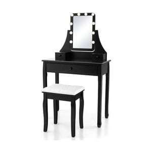 Costway 5-drawing Dressing Table Stool Makeup Vanity Set W/led Mirror Black
