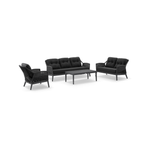 Hugo 3+2+1 Seater Outdoor Aluminium And Rope Lounge Set With Coffee Table-Charcoal W/ Carbon Grey Rope &    Denim Grey Cushion
