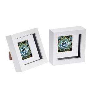 Nicola Spring 2 Piece 4 X 4 3d Shadow Box Photo Frame Set - Craft Display Picture Frame With 2 X 2 Mount - White