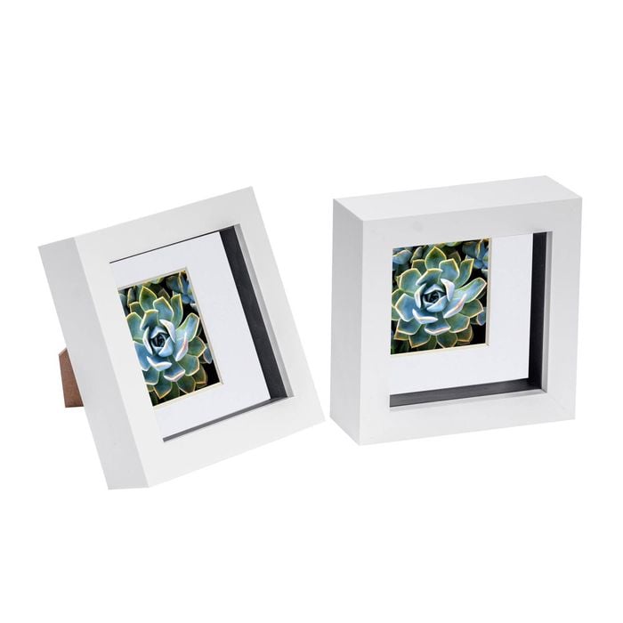 Nicola Spring 2 Piece 4 X 4 3d Shadow Box Photo Frame Set - Craft Display Picture Frame With 2 X 2 Mount - White